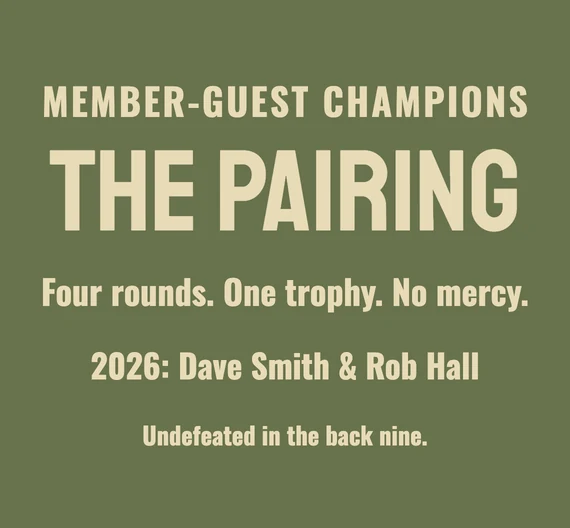 Plaque reading Member-Guest Champions, The Pairing, four rounds, one trophy, no mercy